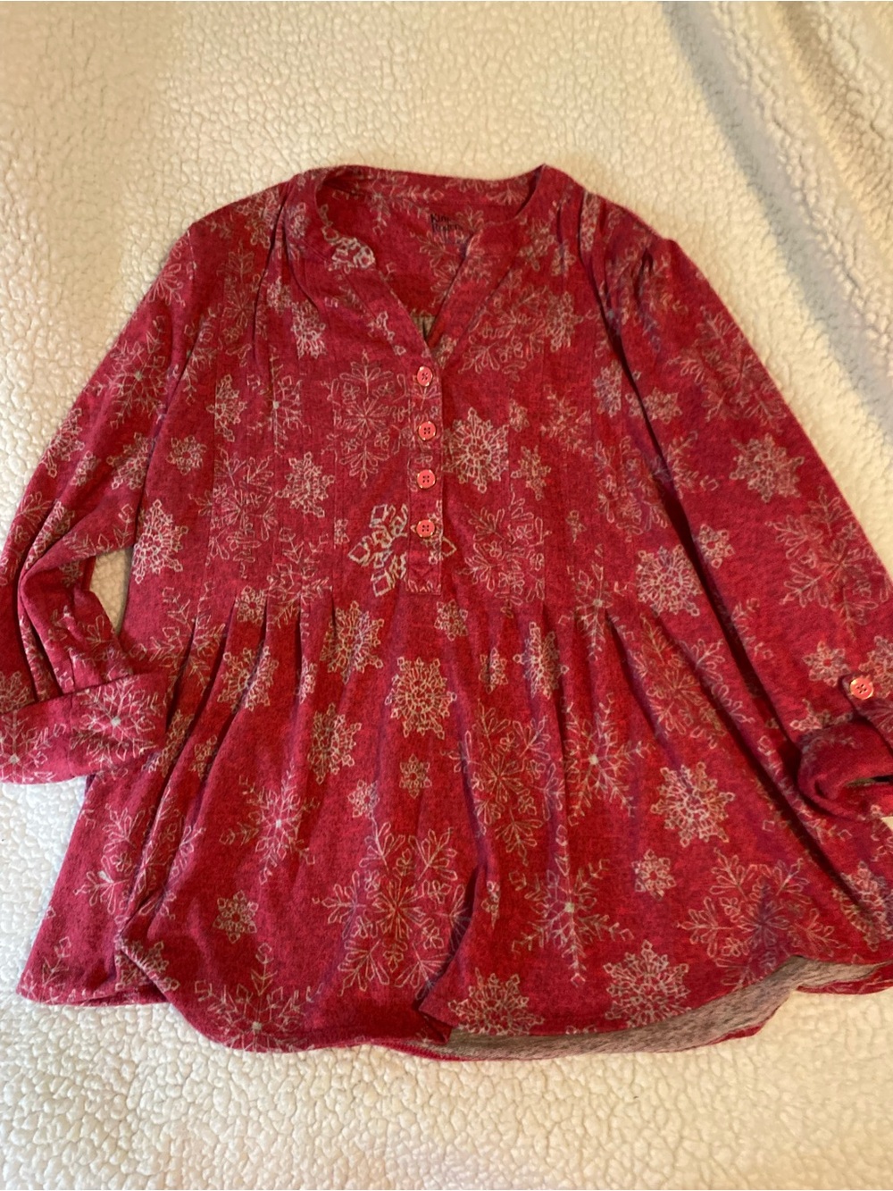 Kim Rogers Red Snowflake Peplum Button-Up Tunic